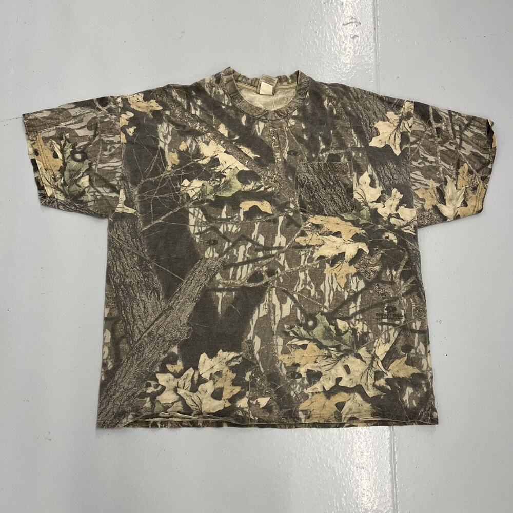 Vintage 90s Jerzees Outdoors Camo Boxy Blank Pocket T-Shirt